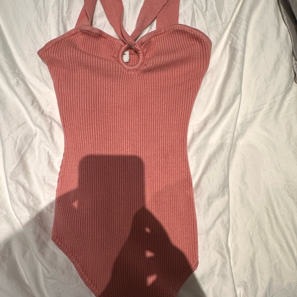 Abercrombie Twisted Knit Ribbed Bodysuit - Pink